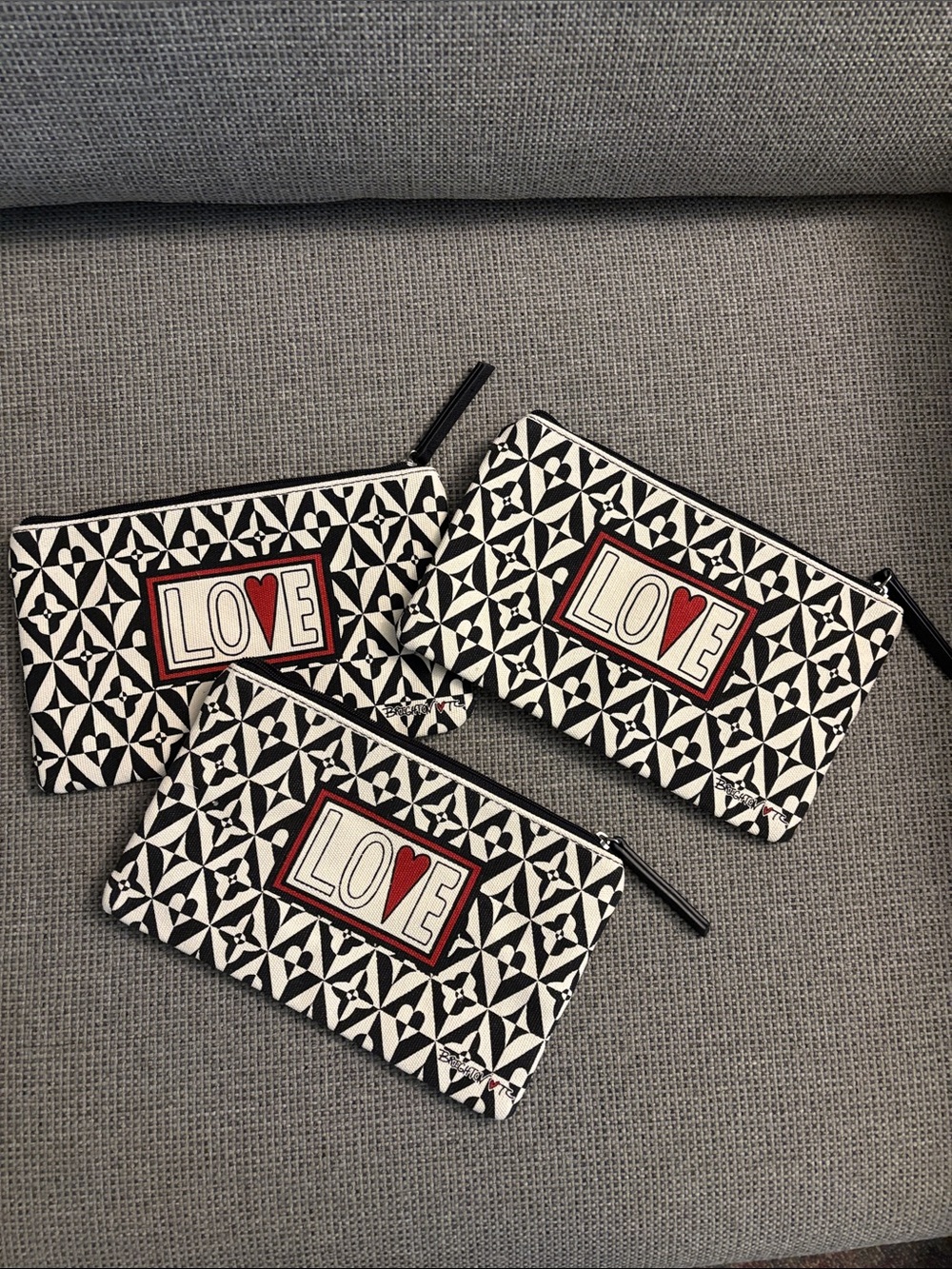 Brighton 3 LOVE cotton cosmetic / make up bags or pouches. Black, White & Red - Picture 6 of 8